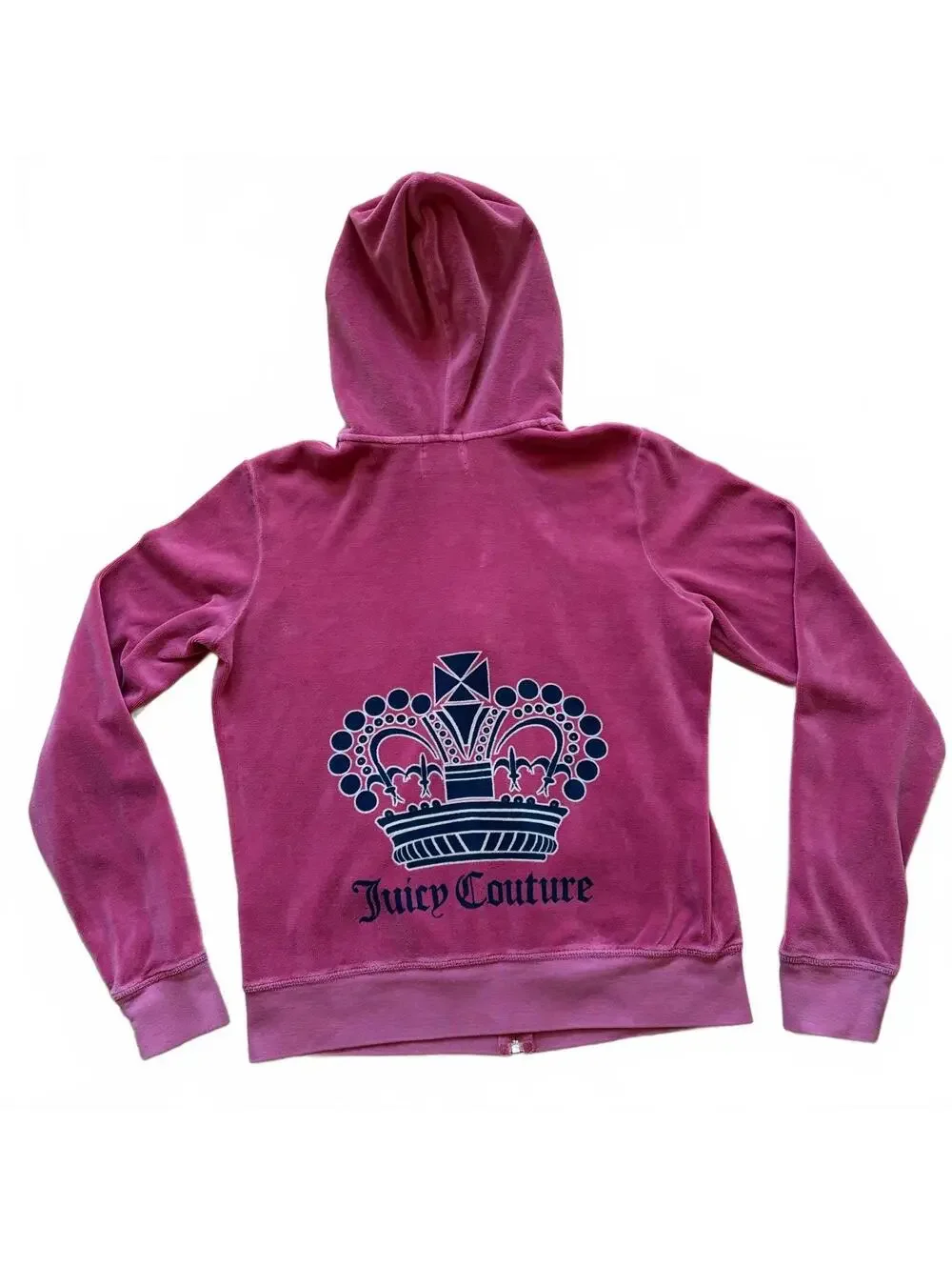 Y2K Vintage Juicy Couture Velour Velvet Hoodie Zip Crown Pink Youth Girl Size XL